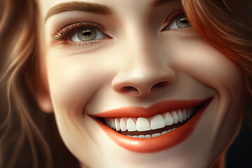 Fototapeta premium A beaming smile with impeccable teeth captured in close-up. AI-Generated