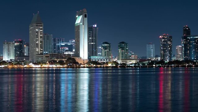 San Diego Embarcadero Skyline from Coronado Island L Night Time Lapse California USA