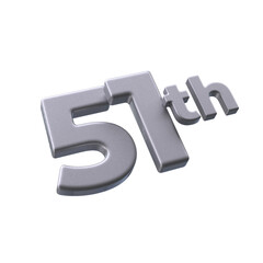 Number 51th 3D render with silver color