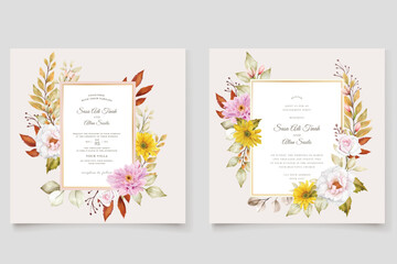 Fototapeta na wymiar floral hand drawn illustration invitation card set 