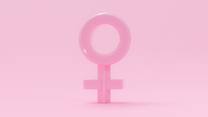 Pink female gender symbol. On pink background. Minimal idea concept. 3d render.