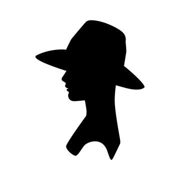 silhouette shadow woman wearing hat. Profile of human silhouettes in different headdresses