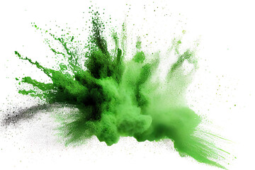 a colorful green particle dust explosion on transparent background