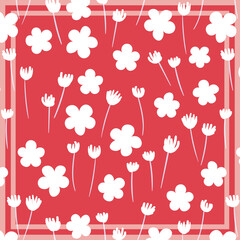 Print for kerchief, bandana, scarf, handkerchief, shawl, neck scarf. Squared pattern with ornament for fabric, textile, silk products. Paisley vector with abstract flowers. Floral folk tracery