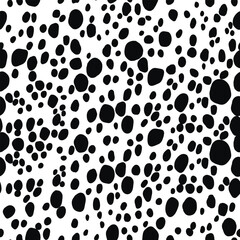 Abstract modern dalmatian fur seamless pattern. Animals trendy background. Black and white decorative vector illustration for print, card, postcard, fabric, textile. Modern ornament of stylized skin
