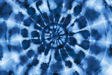 Abstract tie dyed fabric of indigo color. Shibori dyeing. Generative Ai.
