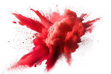 a colorful red particle dust explosion on transparent background