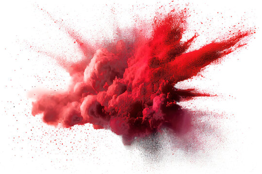 a colorful red particle dust explosion on transparent background