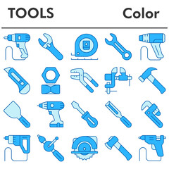 Obraz premium Set, tools icons set - icon, illustration on white background, color style