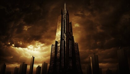 A dark and gloomy city at sunset