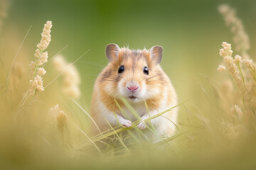 cute little hamster in the grass, Generative AI