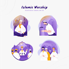 Islamic worship illustration on labels set