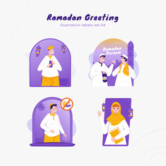 Islamic Ramadan fasting day greeting label sticker set
