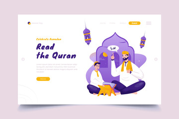 Muslim Read Quran illustration on website landing page design
