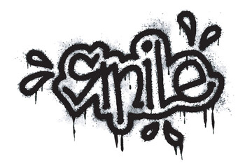 graffiti smile word sprayed in black over white