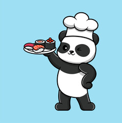 Cute Panda Cartoon Vector Icon Illustration. Animal Nature Icon Concept Isolated Premium Vector. Flat Cartoon Style