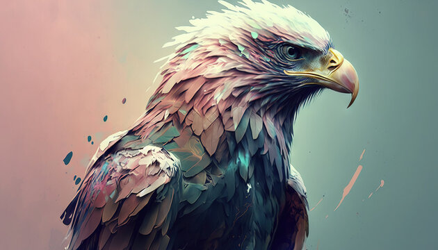 Eagle abstract wallpaper. Soft background with cute falkon bird in Pastel colors generative ai