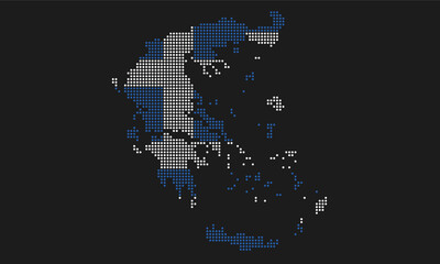 Greece map flag with grunge texture in mosaic dot style. Abstract pixel vector illustration of a country map with halftone effect for infographic. 