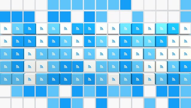 Social feed icons pattern on blue gradient, abstract social, business and corporate style background