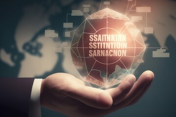 Businessman hand holds customer retention network and acquiring new customers and partnerships for business growth and expansion globally. Maintain strong customer royalty, AI generated