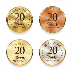 Collection of anniversary golden silver and bronze badge vector illustration 