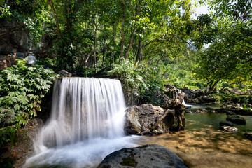 Waterfall in tropical forest in Vo Nhai, Thai Nguyen province, Viet Nam