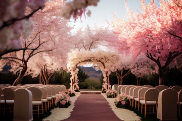 Cherry Blossoms Full Bloom Spring Wedding Arch Arches Reception Bride Groom Background Image