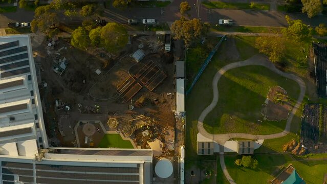 Aerial decent over complete and under construction areas side by side.