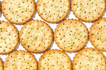 Group of tasty crackers or biscuit texture background.