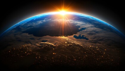 Fototapeta na wymiar Earth Sunrise View from Space