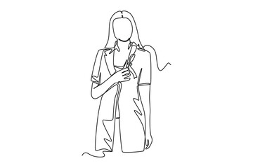 Single one line drawing female employees get rewarded at work . Employee appreciation day concept. Continuous line draw design graphic vector illustration.