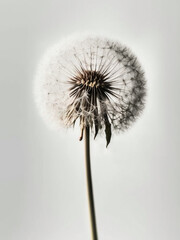 Dandelion silhouette fluffy flower, seed macro closeup, soft focus, hope and dreaming concept. Generative AI