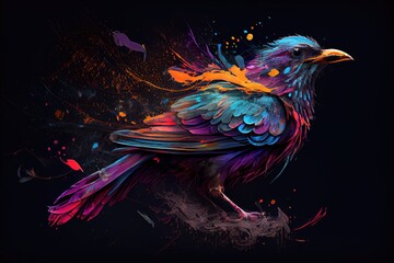 Obraz premium Colorful of bird on black background. generative Ai