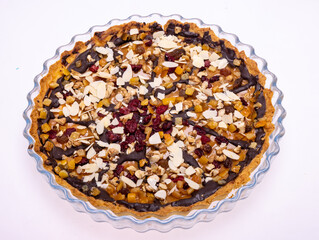 Homemade tart with chocolate and fruit