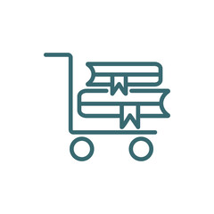 cart with books icon. Thin line cart with books icon from education and science collection. Outline vector isolated on white background. Editable cart with books symbol can be used web and mobile