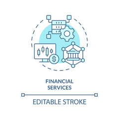 Financial services turquoise concept icon. Banking industry. Data lake use case abstract idea thin line illustration. Isolated outline drawing. Editable stroke. Arial, Myriad Pro-Bold fonts used