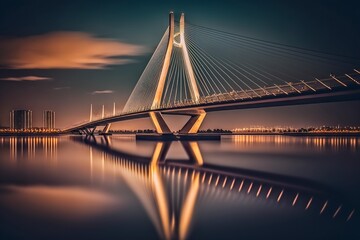 Obraz premium Erasmus Bridge Night Time Long Exposure Wide Shot, AI Generated
