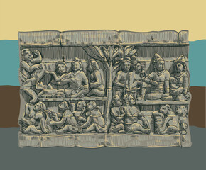 hand drawn traditional instrumental culture and historical building