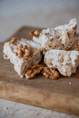 Sardinian artisanal nougat whit nuts and wildflower honey, Torrone Sardo artigianale con noci e miele Millefiori