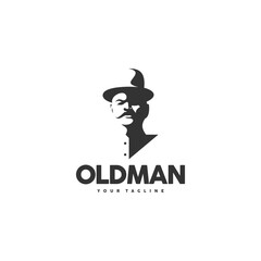 Gentleman in a straw hat logo design template for a light background. Vector illustration.