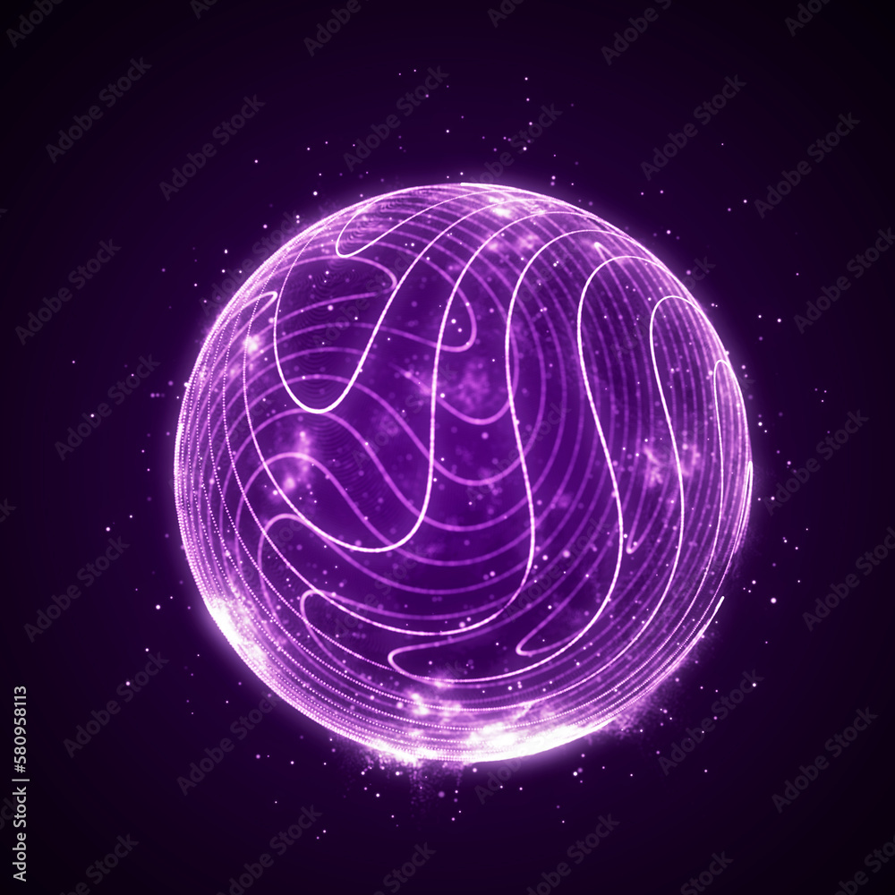 Poster sphere of particles in cyberspace. impulse dynamic flow of global energy energy. futuristic technolo