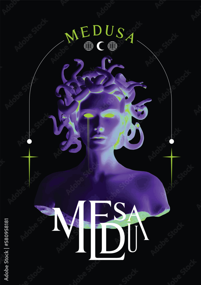 Wall mural Vector modern poster with medusa in fancy style print for tshirt