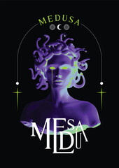 Vector modern poster with medusa in fancy style print for tshirt