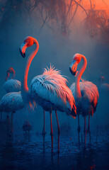  image of flamingos. ai generative