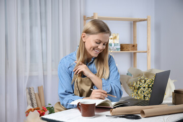 Concept of floral shop, delivery and florist with young woman