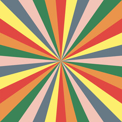 Abstract explosion background in colorful retro rainbow gradient. Glare effect. Sunlight sparkle pattern. Radial rays vector illustration. Narrow beam. For backgrounds, posters, banners and covers.