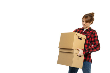 Concept of move with young woman, isolated on white background