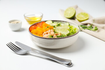 Bowl with tasty and nutritious food, delicious homemade lunch