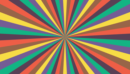 Abstract explosion background in colorful retro rainbow gradient. Glare effect. Sunlight sparkle pattern. Radial rays vector illustration. Narrow beam. For backgrounds, posters, banners and covers.