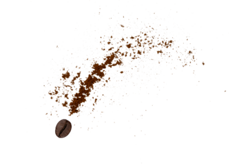 coffee beans falling with powder isolated
